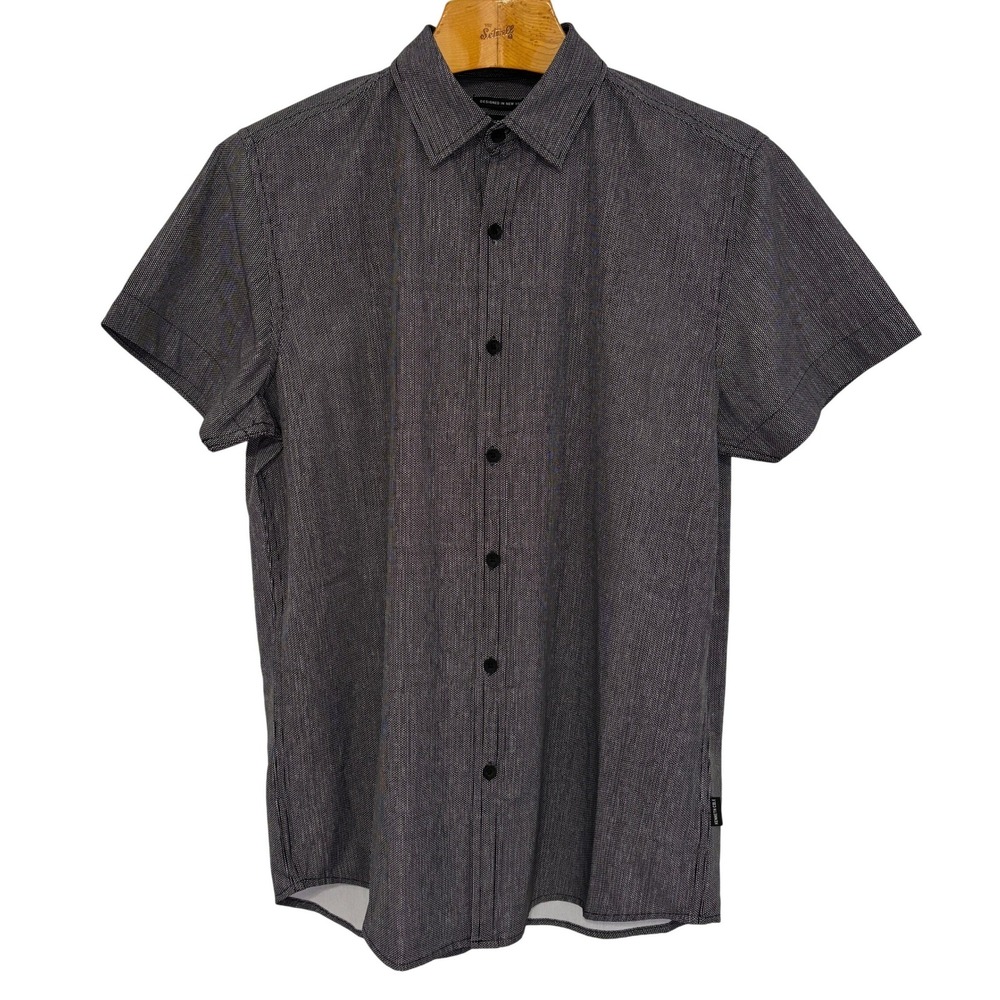 Kenneth Cole New York Slim Fit Button Up Shirt Mens Medium Black White